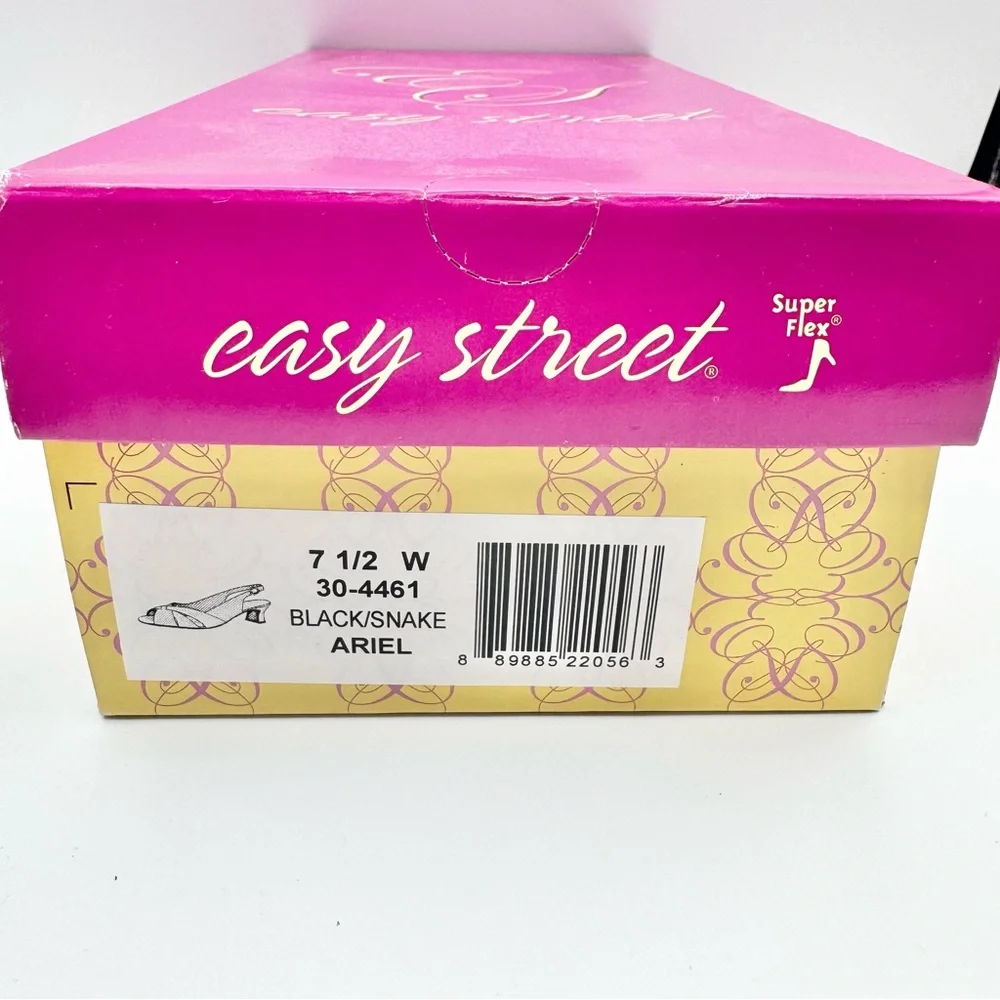 Easy Street Ariel Black Snake Sling Back Block Heels 7.5 WIDE - Picture 5 of 9